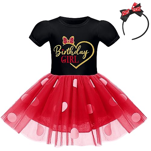 Toddler Baby Girls Mouse Birthday Outfit Polka Dot Dress Four 4th Birthday Party Tutu Skirt Bowknot Ears Headband Halloween Cake Smash Dress Costume for Photo Prop Black-Love Heart 4 Years
