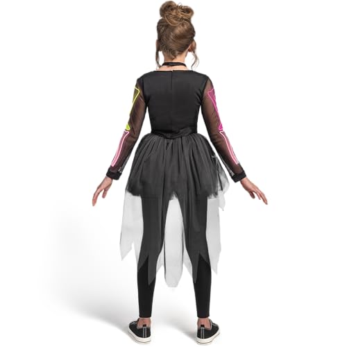 Spooktacular Creations Funky Skeleton Tutu Dress for Girls, Punky Bones Colorful Skeleton Costume for Halloween Dress Party-S