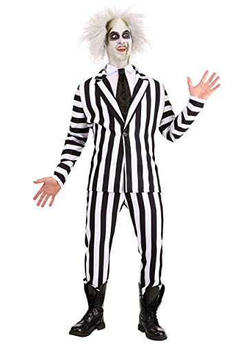 Plus Size Beetlejuice Costume for Adults, Black & White Striped Suit for 80s 90s Movie Cosplay & Halloween 2X