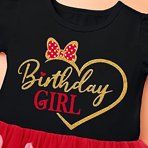 Toddler Baby Girls Mouse Birthday Outfit Polka Dot Dress Four 4th Birthday Party Tutu Skirt Bowknot Ears Headband Halloween Cake Smash Dress Costume for Photo Prop Black-Love Heart 4 Years