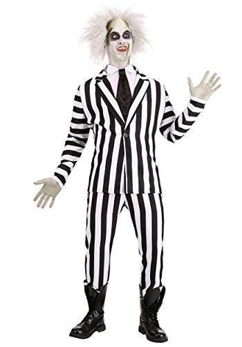 Plus Size Beetlejuice Costume for Adults, Black & White Striped Suit for 80s 90s Movie Cosplay & Halloween 2X