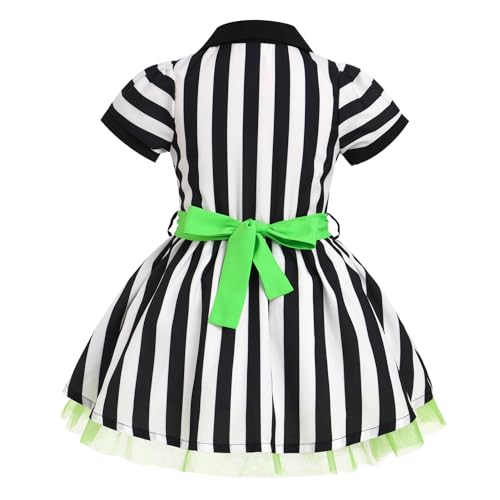 Girls Black and White Striped Dress Casual Vertical Black and White Stripe Tutu Dress 1950s 50s Dress Kids Halloween Dresses for Toddler Girls Cosplay Costume Belted Bow Headband Stripes 18-24 Months
