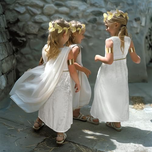 JEGERMIG Greek Costume Kids Toga Roman Goddess Athena Children Halloween Cosplay Grecian Dress Up Outfit Set