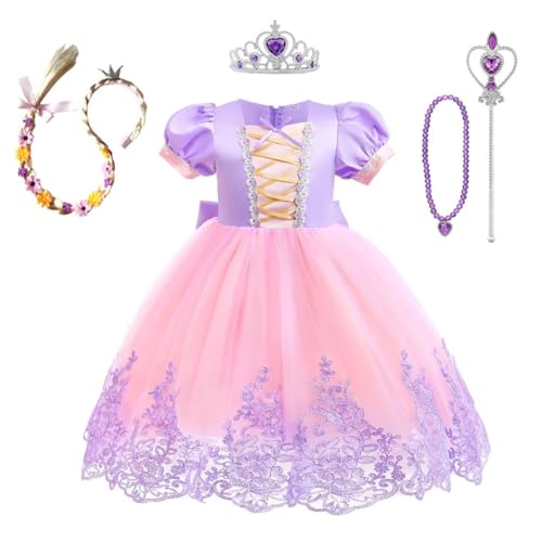 Dressy Daisy Long Braid Princess Fancy Dress Up Halloween Birthday Party Costume with Braid Accessories for Little Girls Size 5-6, Purple