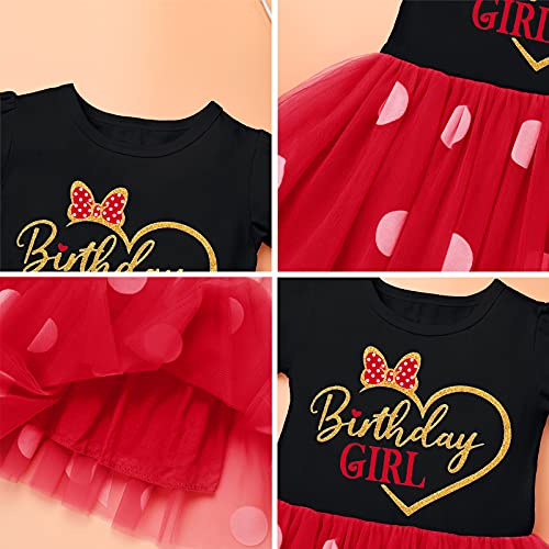 Toddler Baby Girls Mouse Birthday Outfit Polka Dot Dress Four 4th Birthday Party Tutu Skirt Bowknot Ears Headband Halloween Cake Smash Dress Costume for Photo Prop Black-Love Heart 4 Years