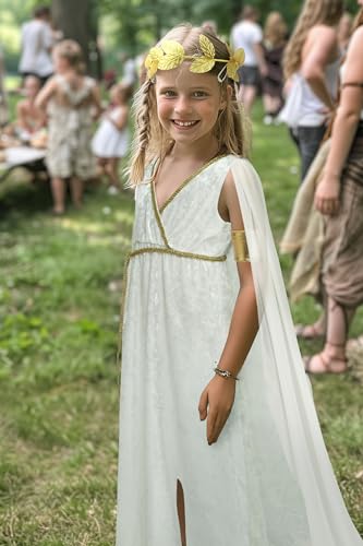 JEGERMIG Greek Costume Kids Toga Roman Goddess Athena Children Halloween Cosplay Grecian Dress Up Outfit Set