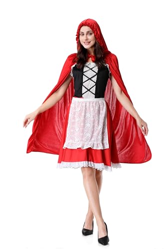 Colorful House Adult Little Red Riding Hood Costume for Women Red Riding Hood Dress Halloween Party Dress(Small,Off Shoulder)