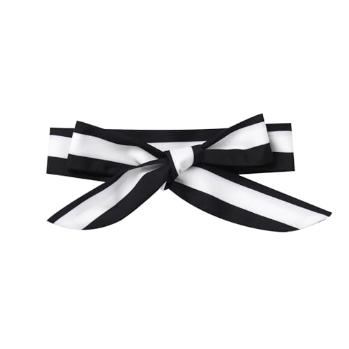 Girls Black and White Striped Dress Casual Vertical Black and White Stripe Tutu Dress 1950s 50s Dress Kids Halloween Dresses for Toddler Girls Cosplay Costume Belted Bow Headband Stripes 18-24 Months