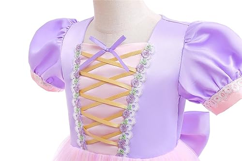 Dressy Daisy Long Braid Princess Fancy Dress Up Halloween Birthday Party Costume with Braid Accessories for Little Girls Size 5-6, Purple