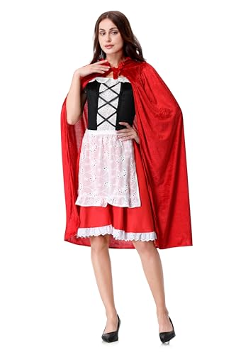 Colorful House Adult Little Red Riding Hood Costume for Women Red Riding Hood Dress Halloween Party Dress(Small,Off Shoulder)