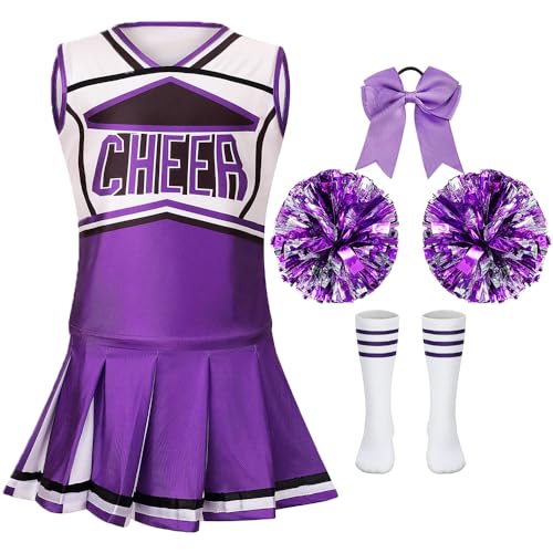 yolsun Cheerleader Costume Outfit for Girls Halloween Cosplay Christmas Gift for Kids (Purple,6-7 Years)