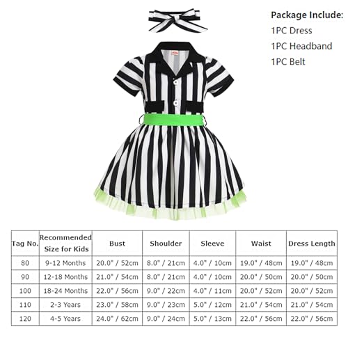 Girls Black and White Striped Dress Casual Vertical Black and White Stripe Tutu Dress 1950s 50s Dress Kids Halloween Dresses for Toddler Girls Cosplay Costume Belted Bow Headband Stripes 18-24 Months