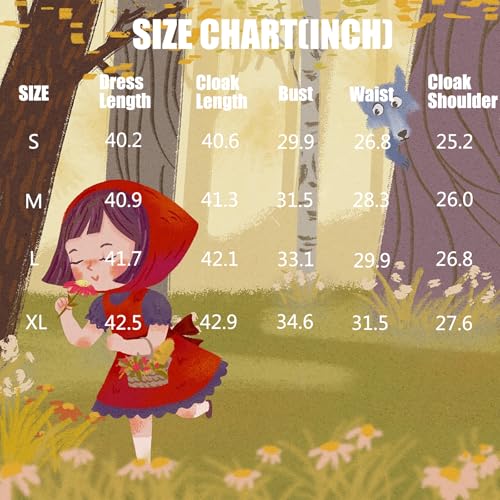 Colorful House Adult Little Red Riding Hood Costume for Women Red Riding Hood Dress Halloween Party Dress(Small,Off Shoulder)