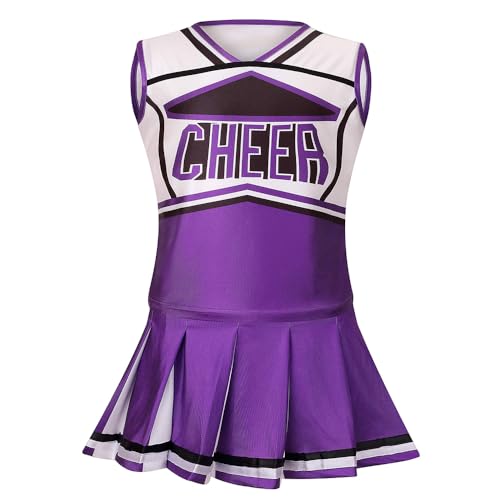 yolsun Cheerleader Costume Outfit for Girls Halloween Cosplay Christmas Gift for Kids (Purple,6-7 Years)