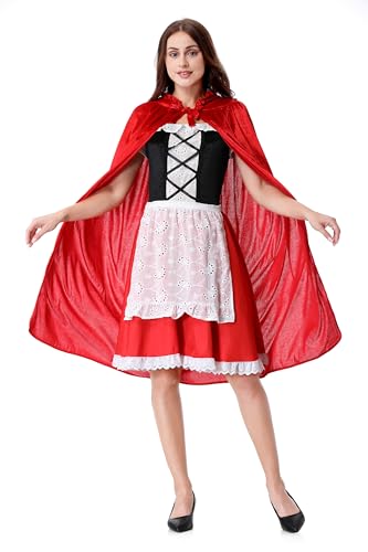 Colorful House Adult Little Red Riding Hood Costume for Women Red Riding Hood Dress Halloween Party Dress(Small,Off Shoulder)