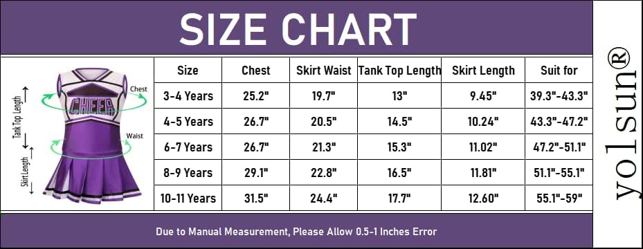 yolsun Cheerleader Costume Outfit for Girls Halloween Cosplay Christmas Gift for Kids (Purple,6-7 Years)