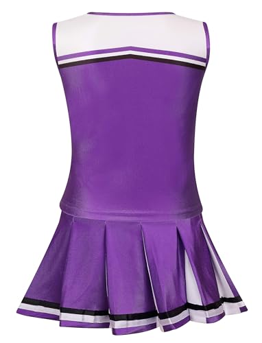 yolsun Cheerleader Costume Outfit for Girls Halloween Cosplay Christmas Gift for Kids (Purple,6-7 Years)