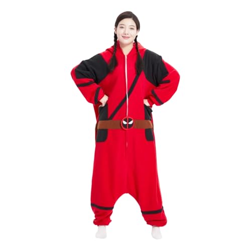 Unisex Adult Onesie Animal Pajamas,Halloween Cosplay Costumes,Cartoon Costumes Party Wear(RedDeadpool-XL)