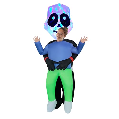 NiSotieb Halloween Inflatable Costume Holding Man Costume Air Blow-up Outfit Cosplay Costume for Adult/Halloween/Birthday (Light-up Skull)