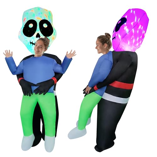 NiSotieb Halloween Inflatable Costume Holding Man Costume Air Blow-up Outfit Cosplay Costume for Adult/Halloween/Birthday (Light-up Skull)