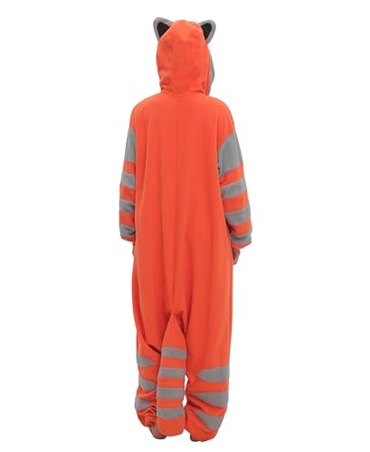 SimZoo Adult Animal Onesie Pajamas, Men and Women's Oange Raccoon Animal Cosplay Costume Sleepwear, One-Piece Unisex Homewear Medium