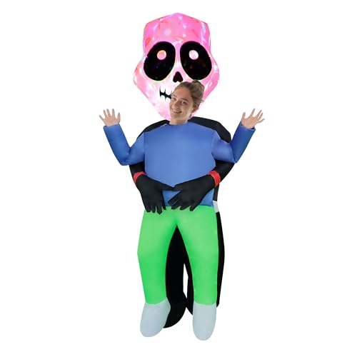 NiSotieb Halloween Inflatable Costume Holding Man Costume Air Blow-up Outfit Cosplay Costume for Adult/Halloween/Birthday (Light-up Skull)
