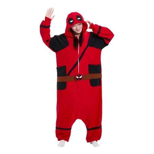 Unisex Adult Onesie Animal Pajamas,Halloween Cosplay Costumes,Cartoon Costumes Party Wear(RedDeadpool-XL)
