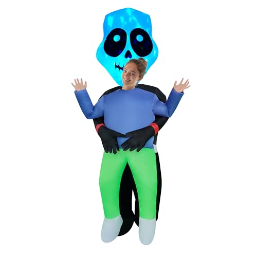 NiSotieb Halloween Inflatable Costume Holding Man Costume Air Blow-up Outfit Cosplay Costume for Adult/Halloween/Birthday (Light-up Skull)