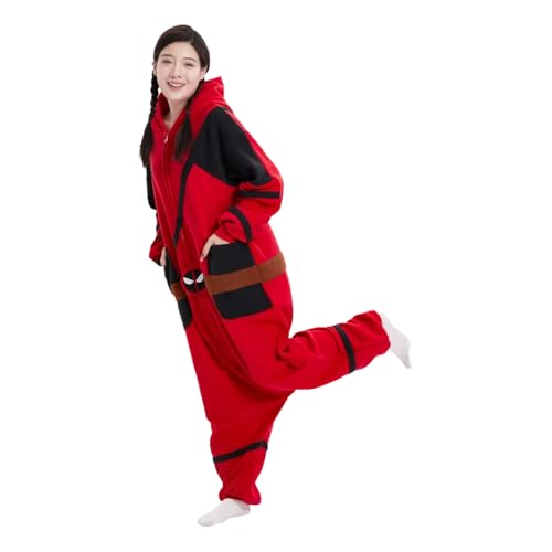 Unisex Adult Onesie Animal Pajamas,Halloween Cosplay Costumes,Cartoon Costumes Party Wear(RedDeadpool-XL)