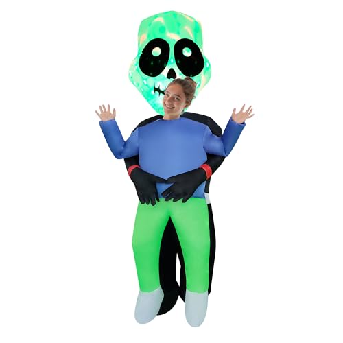 NiSotieb Halloween Inflatable Costume Holding Man Costume Air Blow-up Outfit Cosplay Costume for Adult/Halloween/Birthday (Light-up Skull)