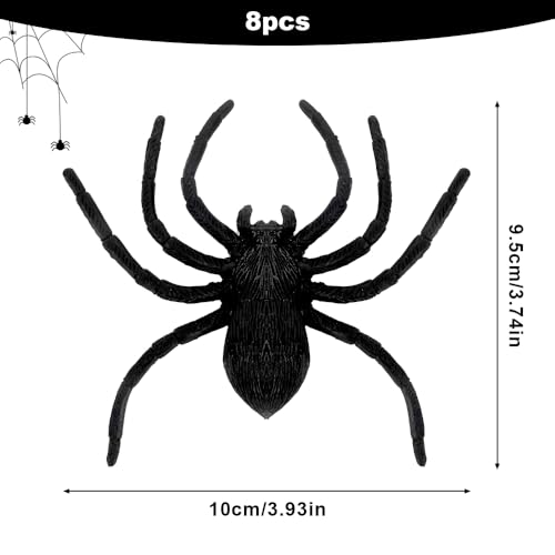 Plastic Spiders, Spiders Halloween Decorations, Halloween Spider, Fake Spiders, 8PCS Black Large Spider Web Decoration, Realistic Prank Props Scare Fun Practical Surprise Joke Toys, 3.9 x 3.7 Inches