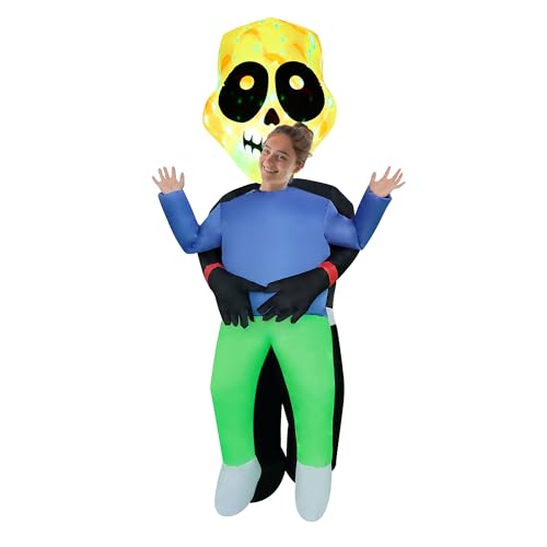 NiSotieb Halloween Inflatable Costume Holding Man Costume Air Blow-up Outfit Cosplay Costume for Adult/Halloween/Birthday (Light-up Skull)