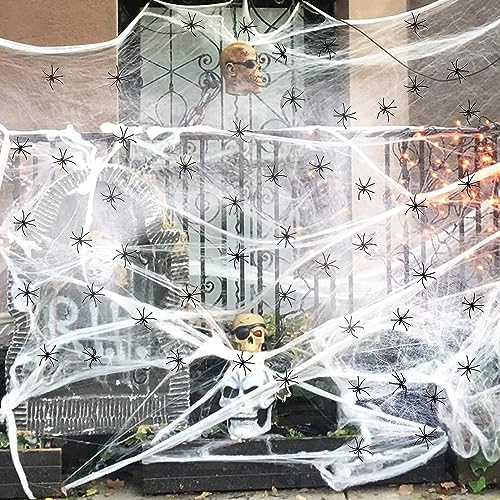 CNSSKJ Spider Webs Halloween Decorations,1000Sqft Spider Webs with 60 Fake Spiders, Stretchable Cobwebs for Indoor/Outdoor Scary Atmosphere, Parties, and Haunted Houses (1)