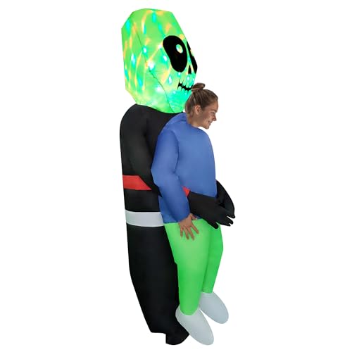 NiSotieb Halloween Inflatable Costume Holding Man Costume Air Blow-up Outfit Cosplay Costume for Adult/Halloween/Birthday (Light-up Skull)