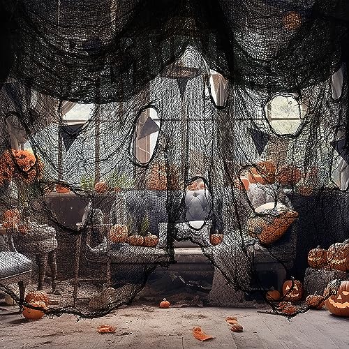 5 Pack Halloween Spider Web Black Creepy Cloth, Spooky Fabric Cloth Halloween Decorations Outdoor, Black Halloween Cloth Party Decor Halloween Props for Witch Room, Haunted House, Garden, Front Door