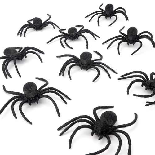 Plastic Spiders, Spiders Halloween Decorations, Halloween Spider, Fake Spiders, 8PCS Black Large Spider Web Decoration, Realistic Prank Props Scare Fun Practical Surprise Joke Toys, 3.9 x 3.7 Inches