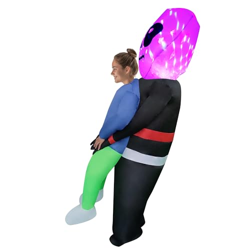 NiSotieb Halloween Inflatable Costume Holding Man Costume Air Blow-up Outfit Cosplay Costume for Adult/Halloween/Birthday (Light-up Skull)