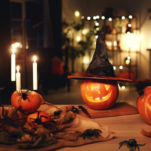 Plastic Spiders, Spiders Halloween Decorations, Halloween Spider, Fake Spiders, 8PCS Black Large Spider Web Decoration, Realistic Prank Props Scare Fun Practical Surprise Joke Toys, 3.9 x 3.7 Inches