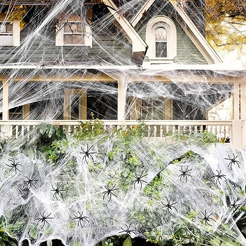 Jionchery 1000 sqft Spider Web Halloween Decorations, with 30 Fake Spiders, Super Stretch Cobwebs, Halloween Party Supplies, Halloween Decorations Indoor Outdoor Scary