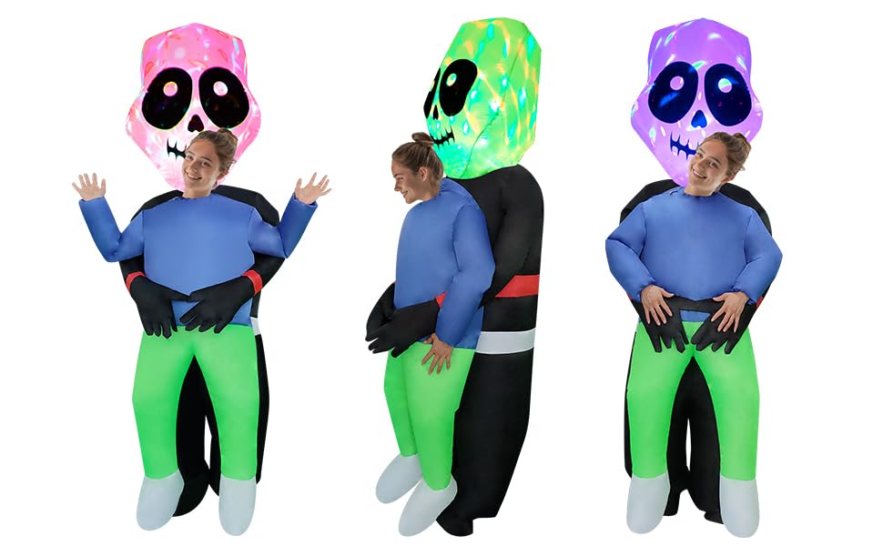 NiSotieb Halloween Inflatable Costume Holding Man Costume Air Blow-up Outfit Cosplay Costume for Adult/Halloween/Birthday (Light-up Skull)