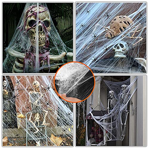 CNSSKJ Spider Webs Halloween Decorations,1000Sqft Spider Webs with 60 Fake Spiders, Stretchable Cobwebs for Indoor/Outdoor Scary Atmosphere, Parties, and Haunted Houses (1)