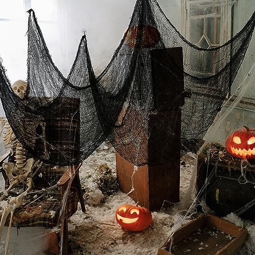 5 Pack Halloween Spider Web Black Creepy Cloth, Spooky Fabric Cloth Halloween Decorations Outdoor, Black Halloween Cloth Party Decor Halloween Props for Witch Room, Haunted House, Garden, Front Door