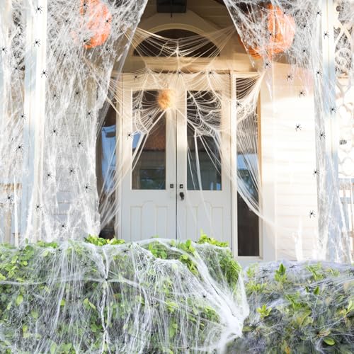 Mcupper 1400 sqft Spider Web Halloween Decoration, Soft Halloween Spider Webs Decoration with 150 Fake Spiders, Super Stretchy Cobweb for Indoor and Outdoor Decor