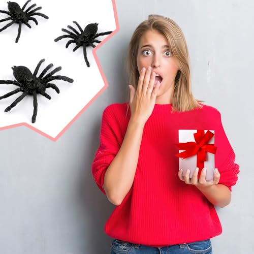 Plastic Spiders, Spiders Halloween Decorations, Halloween Spider, Fake Spiders, 8PCS Black Large Spider Web Decoration, Realistic Prank Props Scare Fun Practical Surprise Joke Toys, 3.9 x 3.7 Inches