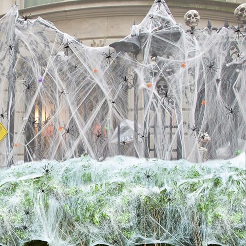 Spider Web 300 Sqft Halloween Spider Web Decoration with 20 Fake Spiders,Super Stretchy Cobwebs Spider Webs,Halloween Decorations Indoor,Outdoor, Courtyard, Lawn,Porch, Haunted House