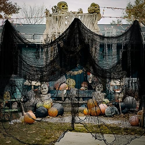 5 Pack Halloween Spider Web Black Creepy Cloth, Spooky Fabric Cloth Halloween Decorations Outdoor, Black Halloween Cloth Party Decor Halloween Props for Witch Room, Haunted House, Garden, Front Door