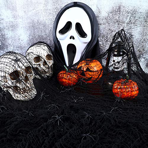 2 Pieces Halloween Creepy Spider Webs Scary Gauze Cloth Doorways with 50 Pieces Fake Spiders for Halloween Decorations (Black)