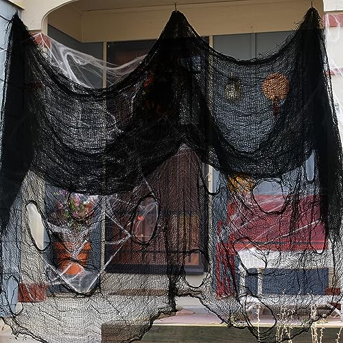5 Pack Halloween Spider Web Black Creepy Cloth, Spooky Fabric Cloth Halloween Decorations Outdoor, Black Halloween Cloth Party Decor Halloween Props for Witch Room, Haunted House, Garden, Front Door