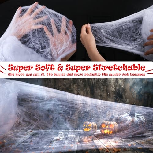 Mcupper 1400 sqft Spider Web Halloween Decoration, Soft Halloween Spider Webs Decoration with 150 Fake Spiders, Super Stretchy Cobweb for Indoor and Outdoor Decor