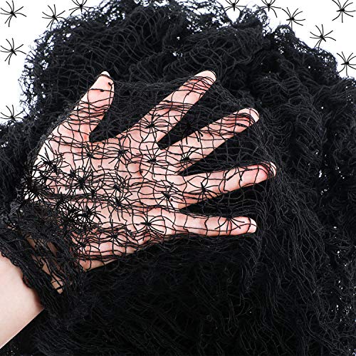 2 Pieces Halloween Creepy Spider Webs Scary Gauze Cloth Doorways with 50 Pieces Fake Spiders for Halloween Decorations (Black)